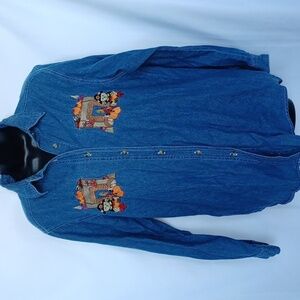 Bobbie Brooks Blue Embroidered Denim Shirt, Sz S, Fall, 19" PTP, 29"L
